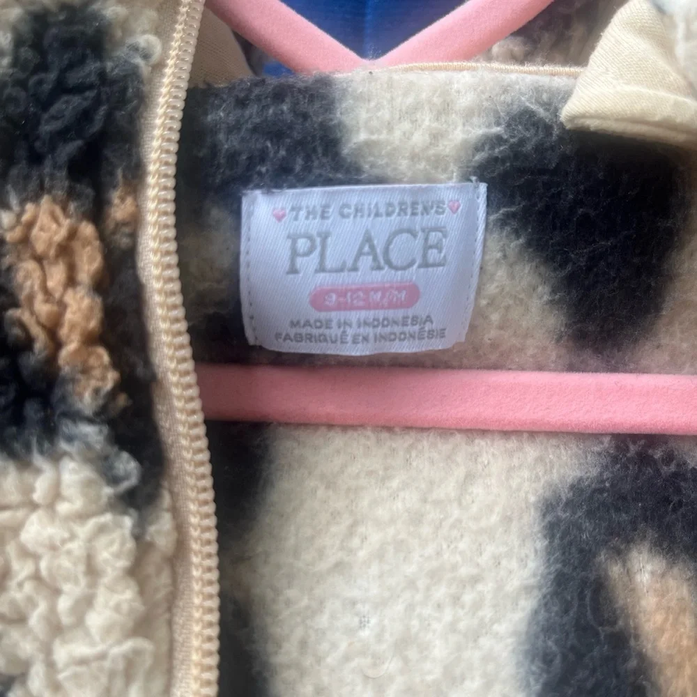 The Children's Place Cream Leopard Sherpa Hooded Puffer Jacket